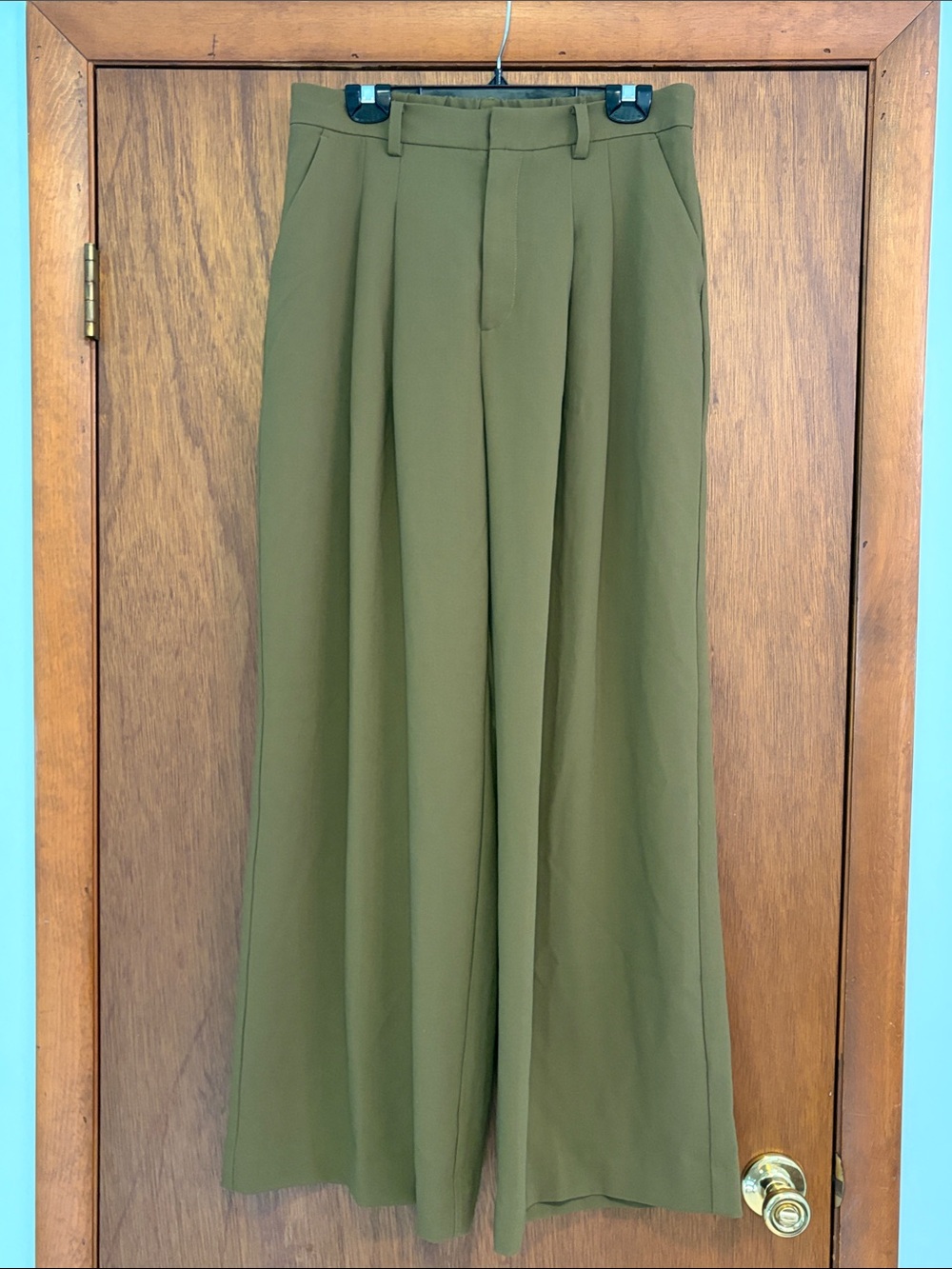 Maeve The Avery Wide Leg Pleated Trousers Olive Green Size M - Picture 3 of 10